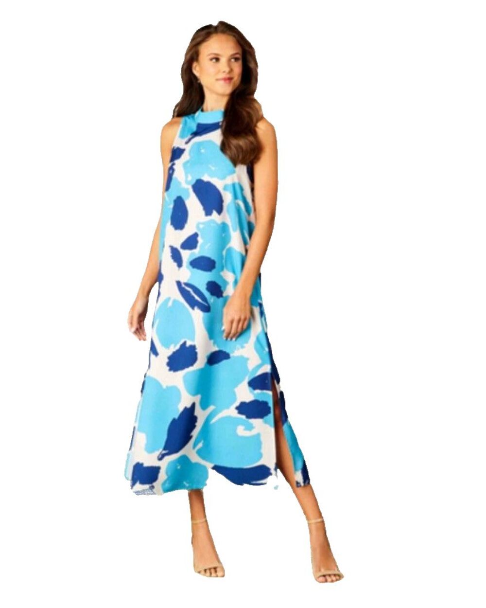 Mud Pie - Annie Mock Neck-Maxi Dress Women's Multi-color Sleeveless Size L NWT